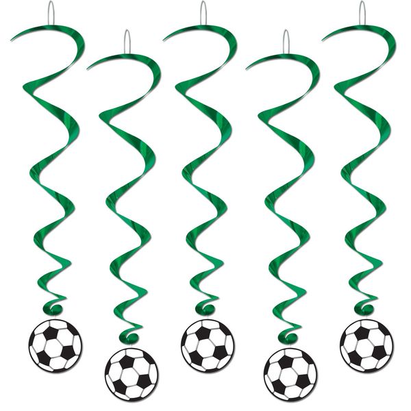 Beistle, Green/Black/White, Soccer Ball Whirls-(5 Pack)