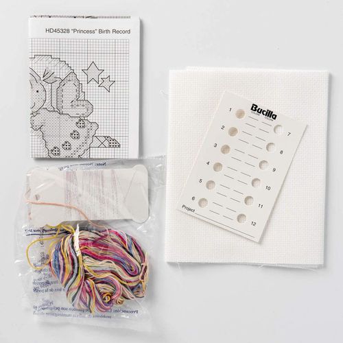 Bucilla Counted Cross Stitch Birth Record Kit, 10 by 13-Inch, 45328 Princess , Pink