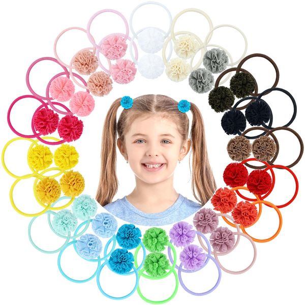 inSowni 40 Pieces/20 Pairs Cute 2.5cm/1" Pompom Hair Ties Scrunchies Elastics Rubber Bands Pigtail Ponytail Holders for Baby Girls Infants Toddlers Kids Teens Thin Hair