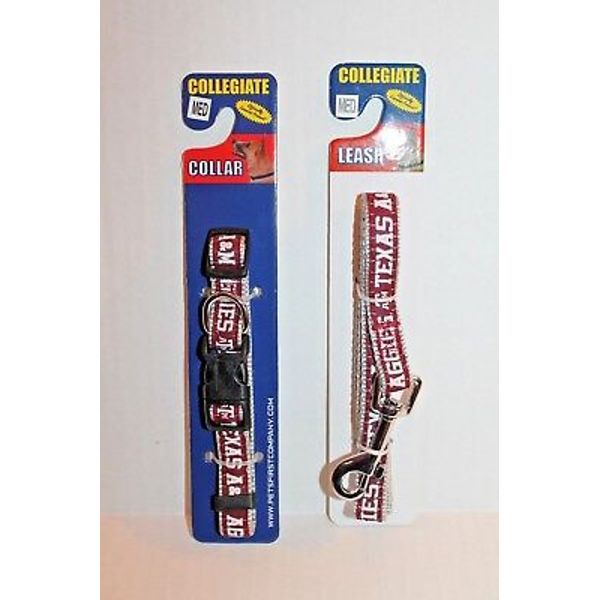 Texas A & M Aggies Collegiate Nylon Dog Leash & Collar Set Size Medium NEW