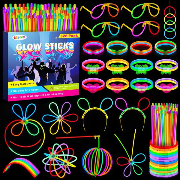 326Pcs Glow Sticks Bulk Party Supplies, 150 Glowsticks for Kids/Adults Festival with 176 Connectors, Glow In Dark Party Supplies for Earring Glasses Bracelet Necklace, 12 Hours Non Stop Glow All Night