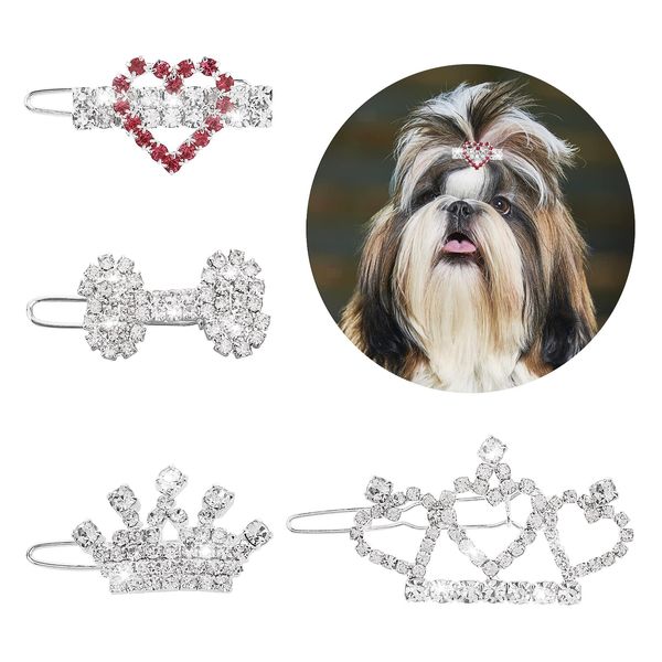 Cobee Bling Dog Crown Haarschmuck, 4 Stück Strass Hund Katze Haarspange