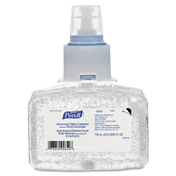 Purell Advanced Hand Sanitizer Green Certified Gel, 700 mL Hand Sanitizer Refill LTX-7 Touch-Free Dispenser (Pack of 3) - 1303-03