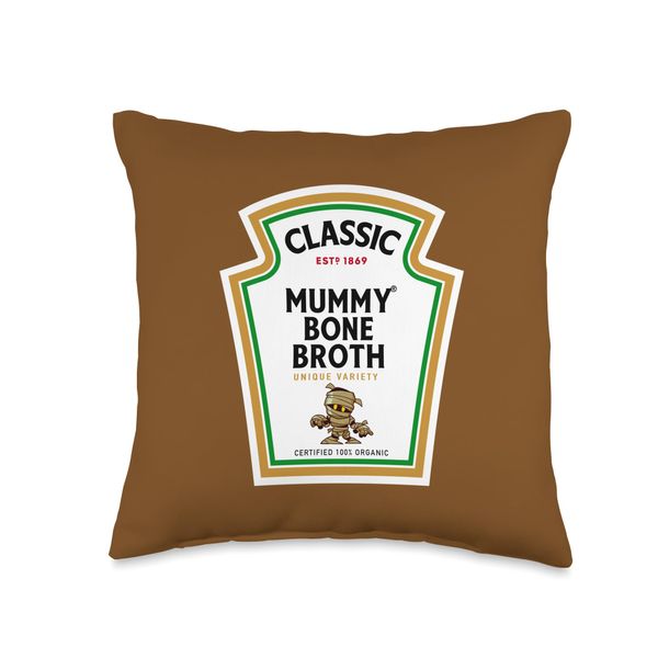 Halloween Condiment Sauce Bottle Mummy Bone Broth Potion Throw Pillow