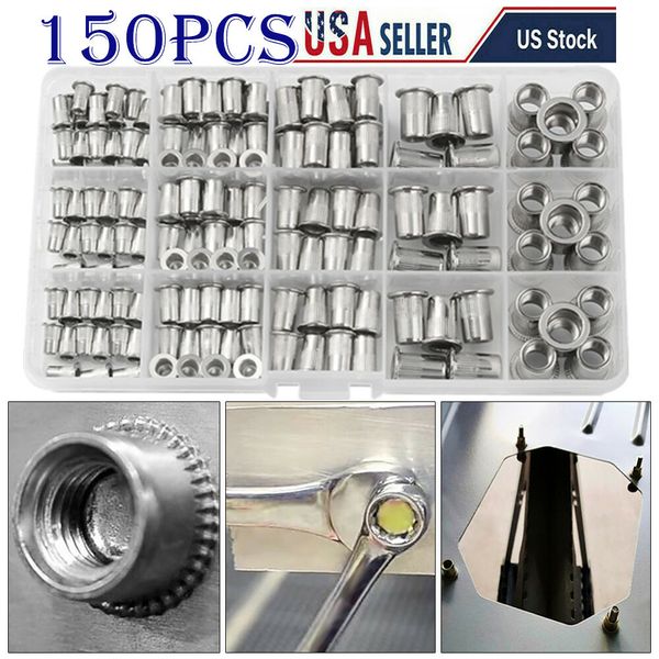 150Pcs RIVET NUT Flat Head Threaded Insert Stainless Steel Nutsert Set Kit