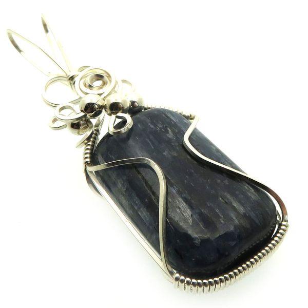 Blue Kyanite Gemstone Silver Plated Wire Wrapped Pendant 02
