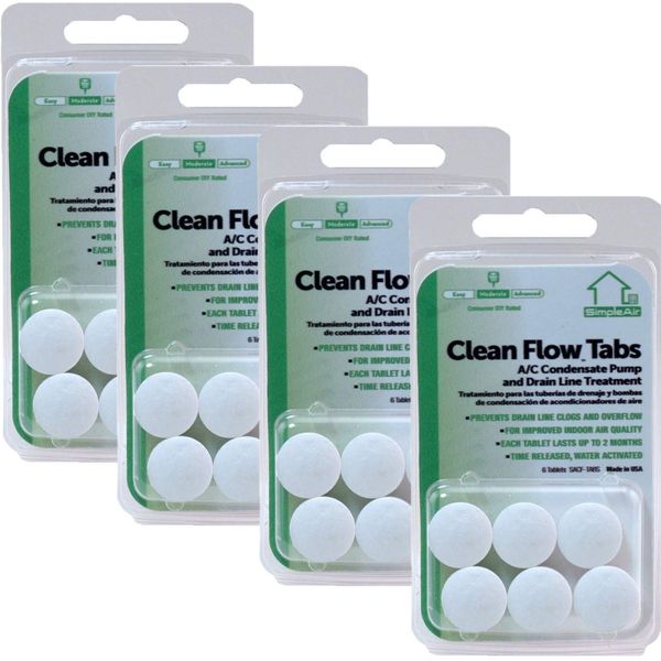 SimpleAir Clean Flow HVAC Drain Line Treatment Tabs, 4-Pack, 24 Count