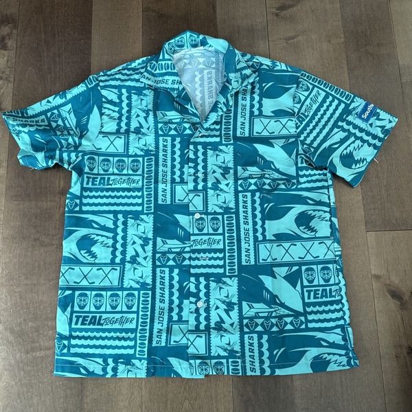 San Jose Sharks Southwest Hawaiian Button Up Shirt Medium Teal Together