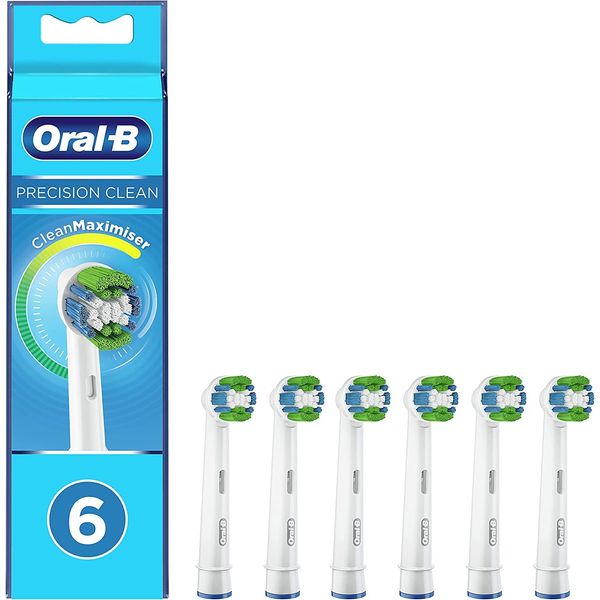 Oral-B Precision Clean Electric Toothbrush Head with CleanMaximiser Technology, Excess Plaque Remover, Pack of 6 Toothbrush Heads, White