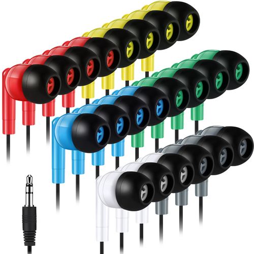 Konohan 60 Pack Earbuds Bulk Kids Earphones Headphones 6 Colors Ear Buds Bulk with Wire Individually Bagged for Students for Classroom School(Bright,Vintage)