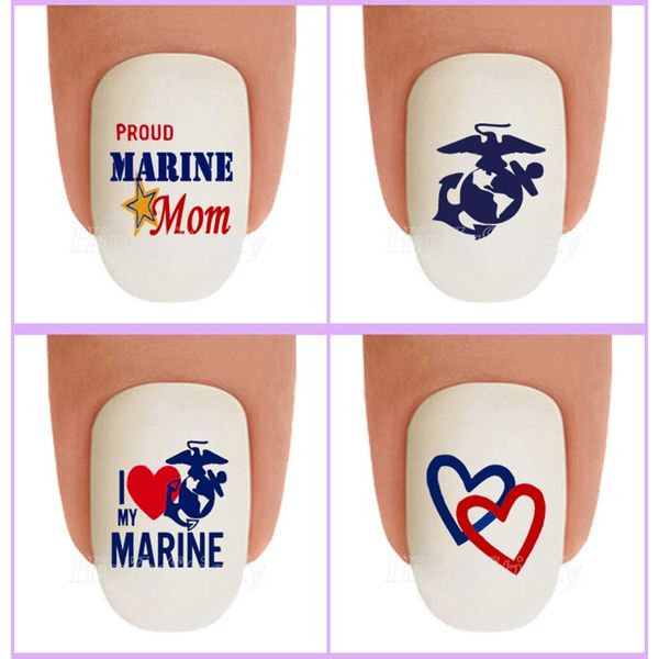 40pc Nail Art Decals WaterSlide Nail Transfers Stickers - Military - Marine MOM2 USMC Logo Love my Marine Nail Decals - Salon Quality! DIY Nail Accessories