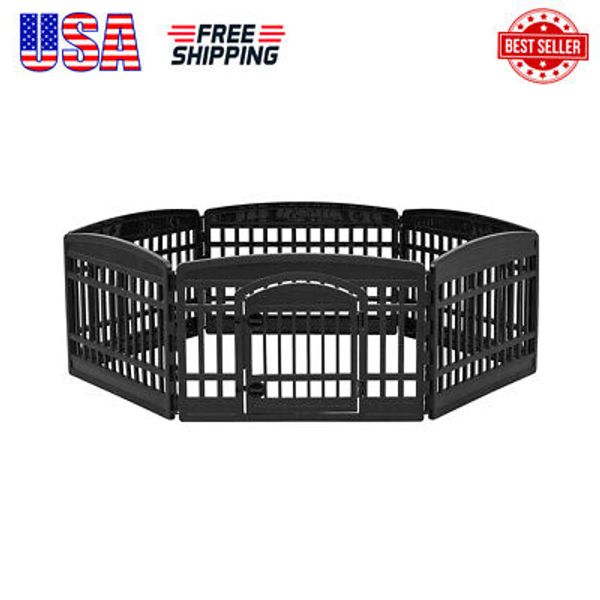 6 Panel Exercise Pet Playpen with Door Indoor Home Play Gate Dog Fence 24-inch