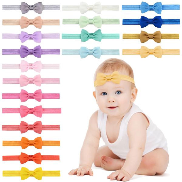 20 Pcs Bows Baby Elastic Headbands, Baby Headbands Grosgrain Ribbon HairBands, Hair Accessories for Newborns Infants Toddlers and Kids