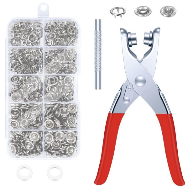 DirkFigge 100set Metal Snaps Buttons with Fastener Pliers Press Tool Kit, Press Studs Snap Fasteners No Sewing, Snap Fastener Kit Eyelets and Punch, Eyelet Punch Kit, Snap Button DIY Craft Kit