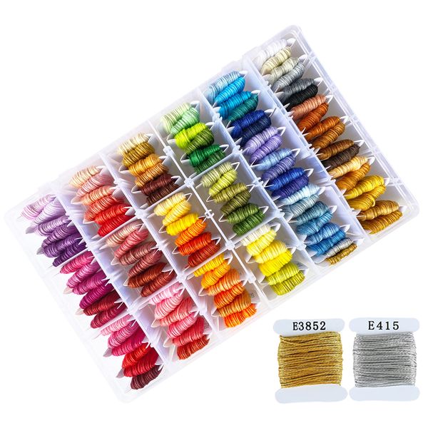 RITALT Embroidery Thread Set, Storage Case, 108 Colors + Gold & Silver Included (No. 25, 8 Meters, 6 Spells, Card Spool) Spools