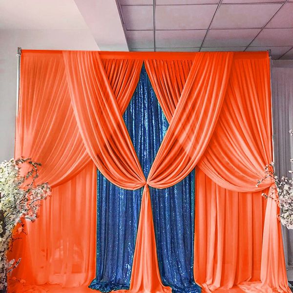 DUOBAO Orange Chiffon Backdrop Curtain 29x108-Inch 2 Panels Chiffon Fabric Drapes for Wedding Ceremony Voile Sheer Curtains 2 Panels Photography Backdrop Drapes