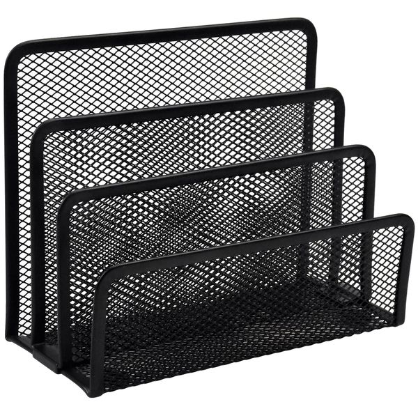 Mesh Letter Sorter, Vertical Metal Mesh Desk Organiser with 3 Compartments, Mail Document Desk Tray Desktop File Paper Rack Organizer Holder Black Desk Letter Rack for Home &Office Use