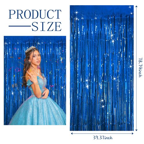 3 Pack Blue Backdrop Curtain Tinsel Streamers Ocean Themed Decor Birthday Party Decorations Foil Fringe Backdrop Graduation Baby Shower Bachelorette Winter Party Decorations Supplies