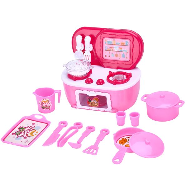 PixieCrush Kitchen Toy Set for Toddlers - Pretend Play Kitchen Accessories for Kids - Realistic Cooking Playset - Kitchen Toys - Pink Pots and Pans for Girls - Kid Appliances - 4.2x4.3 inches