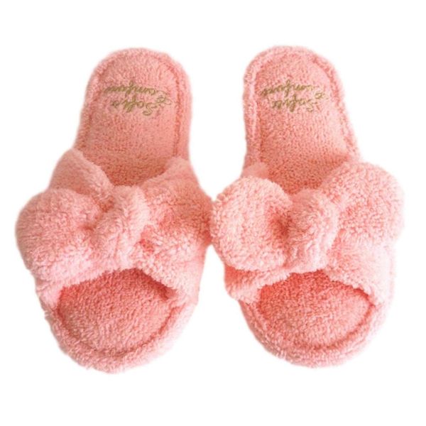 Lulijuz Cotton Towel, Fluffy, Room Shoes, Bath, Climbing, Ribbon, Slippers, Indoor Wear, Room Sandals, Pink