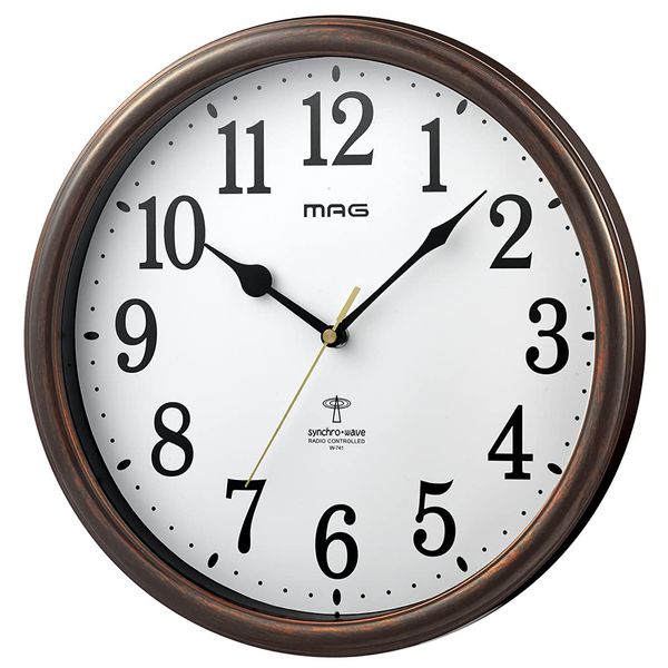 MAG W-781BR-Z Wall Clock, Radio Watch, Analog, Bellflower, Step Second Hand, Stop Function at Night, Wood Grain Tone, Brown