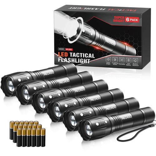 LED Flashlights High Lumens 6 Pack, Powerful Tactical Flashlight With 3 Modes, Pocket Small Flash Light, Waterproof Zoomable Flashlights for Home Emergencies, Camping Essentials (Battery Included)