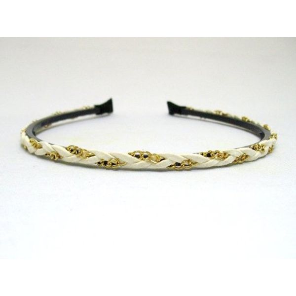 Headband, Suede & Chain Braid (WL-2352), White