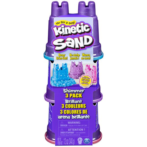 Kinetic Sand Sable Magique Glitter Sand Multipack 340 g – 3 Packs of Glitter Modelling Sand 3 Colours with Moulds – Alternative Modelling Clay – Children's Toy 3 Years and Above – Creative Hobbies