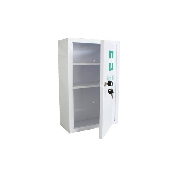 Sure Health Metal First Aid Cabinet - Lockable with Keys (46cm x 30cm x 14cm)