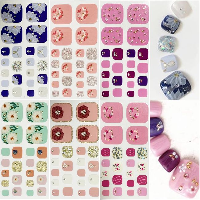 Turkalla Nail Stickers, For Feet, Pack of 6, 3D Nail Stickers, Toenails, Gel Nail Stickers, Just Stick On, Nail Design, Nail Art, Nail Wrap, Nail Jewelry, Popular, Cute, Women's, Beginners, E9