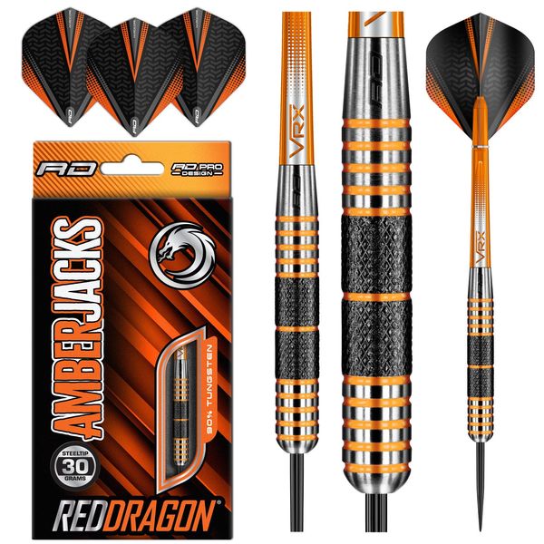 RED DRAGON Amberjack 11: 30g Tungsten Darts Set with Flights and Shafts (Stems)