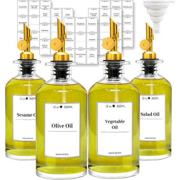 Glass Olive Oil Dispenser Bottle Kitchen Cooking Oil & Vinegar Dispenser 4 Packs