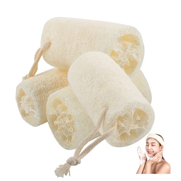 VinBee 4 PCS Natural Shower Loofah Sponge Skin Cleansing Skin Exfoliation Body Back Scrubber for Bathing and Back Caring Spa 4 inch