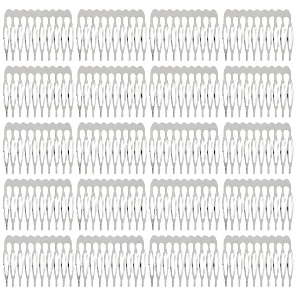 20 Pack Bulk 5 10 Teeth Silver Metal Side Hair Combs Plain Blank Crafting DIY Wire Slide Combs Wedding Bridal Veil Combs Decorative Headpiece French Twist Updo Chignon Bun Clips (10 Teeth, Silver)