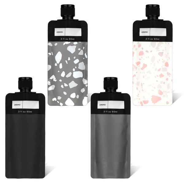 4 PCS Travel Pouches for Toiletries, 3oz Leak Proof Empty Squeeze Pouches, Refillable Travel Size Containers, Portable Travel Fluid Makeup Packing Pouches for Shampoo Conditioner Lotion Body Wash