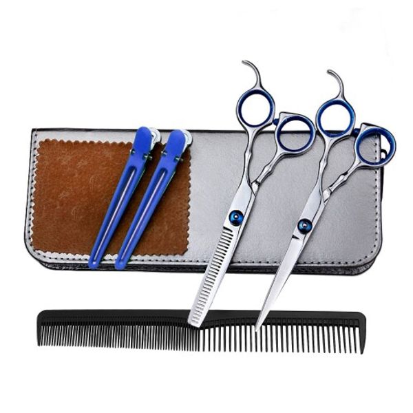 Haircutting scissors, hair cutting scissors, professional high-quality scissors, 2-piece scissors set, hairpin, comb, barber, beginner, home use, children&#39;s haircut, self-cut, comes with special case (silver)