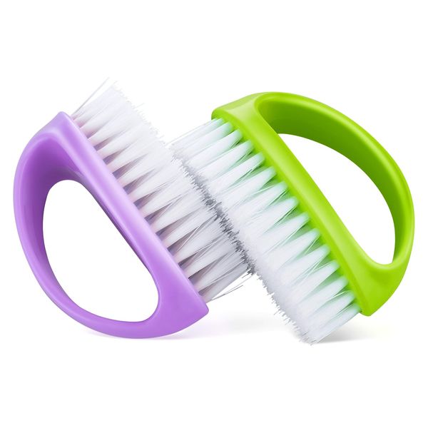 Amaxiu Hand Nail Brushes, 2pcs Grip Clean Heavy Duty Nail Brushes for Cleaning Fingernails Nylon Firm Stiff Bristles Deep Clean Scrubber for Mechanics Gardeners Hand Under Nails Toes(Green, Purple)