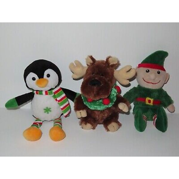 Christmas Wreath Reindeer Moose Elf Penguin Scarf Snowflake Plush Doll Toy LOT