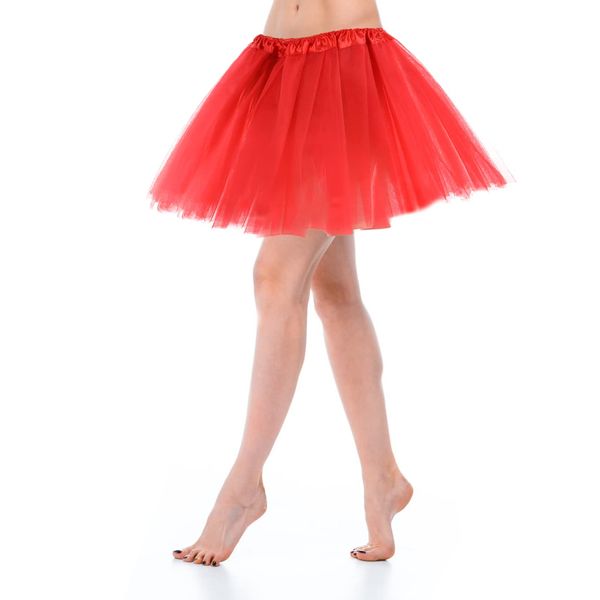 Tüllrock Damen Tutu Klassisch Elastisch 3 Lagig Tüll Tüllrock Rot 80er Rock Tütü Dirndl Damen Kurz Teen Dance Dress Up Party Zubehör Ballett Rot Tanzkleidung Ballettkleidung 80er Jahre Outfit Damen