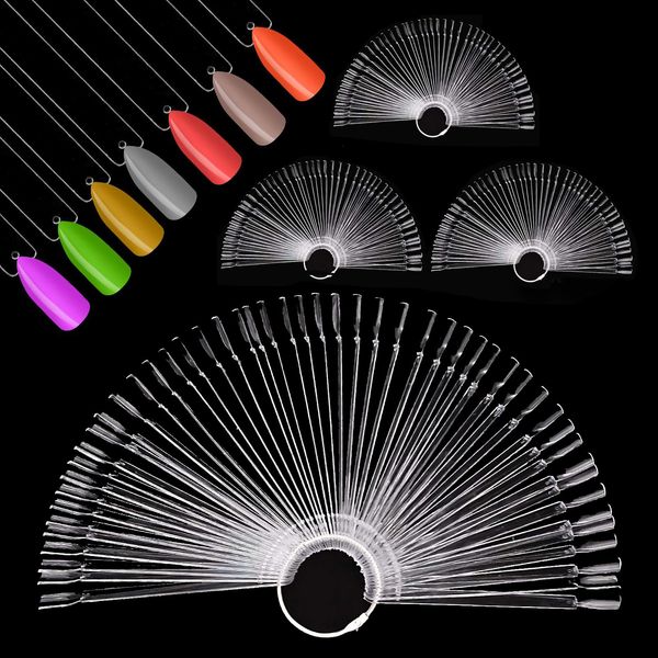 4 Set Total 200 Tips Clear Nail Swatches Sticks Nail Art Supplies for Nail Art Polish Display and Home DIY, Transparent Nail Practice Tips Sample Sticks Color Display Board Accessories with Ring