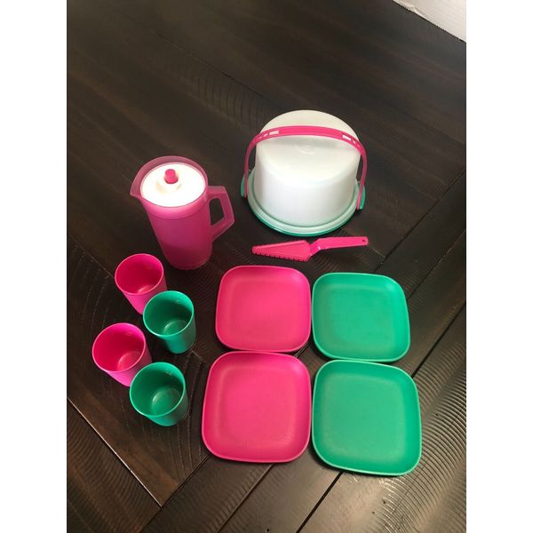 Plastic Tupperware Toys Miniature play Set, Cake server, carrier, pitcher, cups