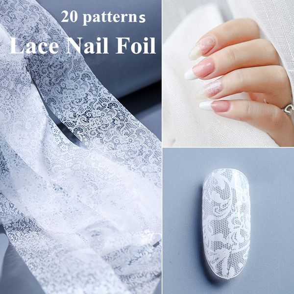 20pcs White Lace Starry Sky Nail Foil Transfer Sheet Aluminum Wheel Gel Nail Parts Nail Art