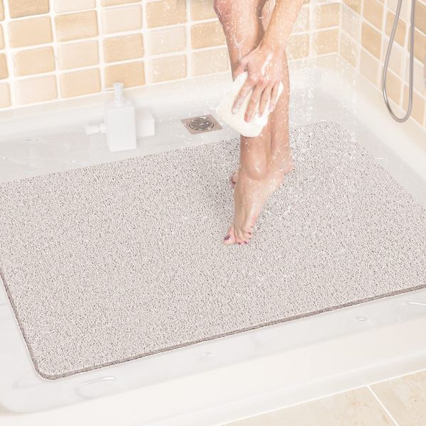 LuxStep Shower Mat Bathtub Mat,24x32 inch, Non-Slip Bath Mat with Drain, Quick Drying PVC Loofah Bathmat for Tub,Shower,Bathroom (Phthalate Free,White)