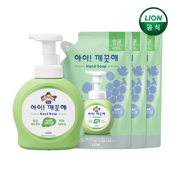 Aikkeokhae Green Grape 490ml container x 1 + 450ml refill x 3 / Foaming hand sanitizer