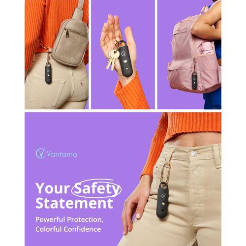 Vantamo Personal Alarm for Self Defense with Low Battery Notice, Strobe Light & Extra Loud 130 dB Double Speakers Safety Keychain Set for Women, Rechargeable Panic Button for Womens Self Defense
