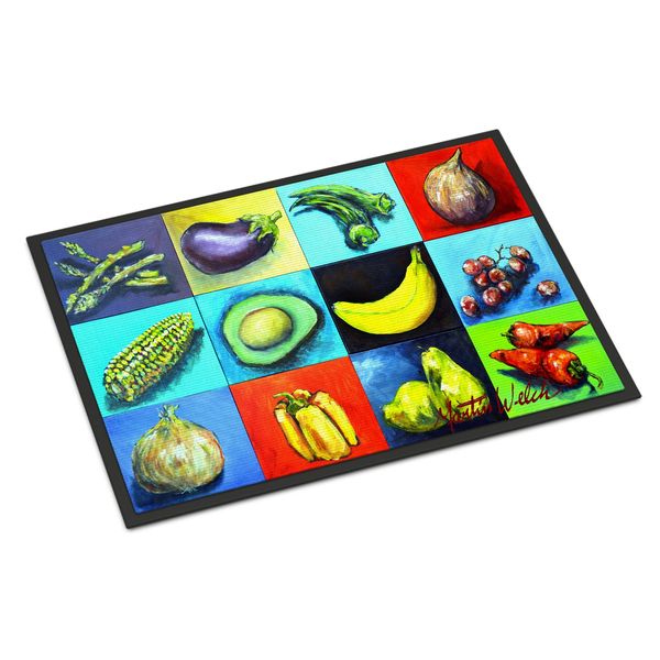 Caroline's Treasures MW1227MAT Mixed Fruits and Vegetables Doormat 18x27 Front Door Mat Indoor Outdoor Rugs for Entryway, Non Slip Washable Low Pile, 18H X 27W