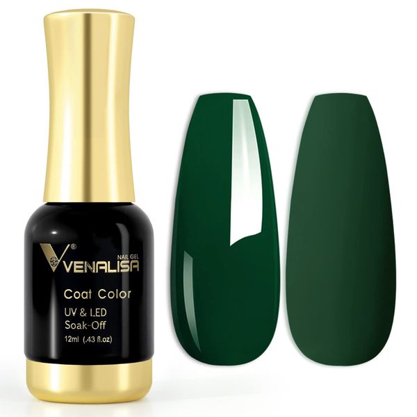 VENALISA Gel Nail Polish, 12ml Emerald Green Color Soak Off UV LED Nail Gel Polish Nail Art Starter Manicure Salon DIY at Home, 0.43 OZ