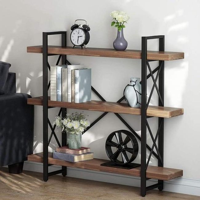 4-Tier Bookcase Shelf Industrial Style Etagere Bookcase Solid Wood Book Shelves