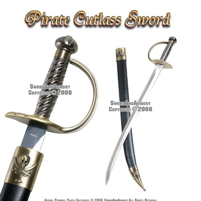 28" Pirates of Caribbean Cutlass Sword Bow Guard Saber Movie Replica with Scab