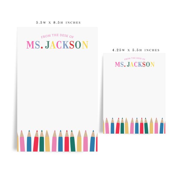 Personalized Colorful Notepad For Teacher, Custom Notepad with Crayons